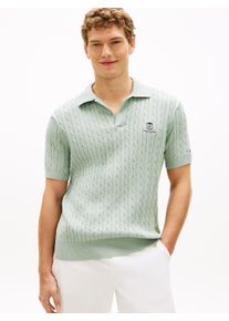 Poloshirt Tommy Hilfiger "CABLE SHORT SLEEVE POLO", Herren, Gr. XL, minty grau, Strick, Obermaterial: 100% Baumwolle, regular fit normal, Rippb&uuml;ndchen, Shirts Poloshirt, regular fit, Zopfmuster