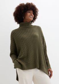 bonprix Oversize-Poncho Pullover, gr&uuml;n, Gr.56/58 (3XL), Poncho mit verschiedenen Strickmustern, 50% Baumwolle