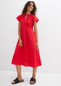 bonprix Kleid aus weichem Musselin, rot, Gr.36, ausgestelltes Musselinkleid aus reiner Baumwolle mit V-Ausschnitt, aus 100% Baumwolle