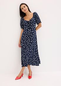 bonprix Midikleid aus Viskose-Mix, blau, Gr.32/34 (XS), Feminines Kleid mit Smock am R&uuml;cken