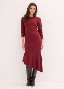 bonprix Strickkleid mit asymmetrischem Saum aus Baumwolle und Kaschmir, rot, Gr.48/50 (XL), Modern und bequem geschnitten, 95% Baumwolle