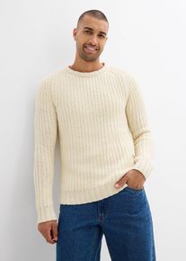 bonprix Grobstrick-Pullover aus weichem Baumwollmix, beige, Gr.60/62 (XXL), Angesagter Grobstrick-Pullover mit Rundhalsausschnitt und Rippb&uuml;ndchen, 50% Baumwolle