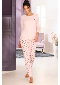 Pyjama Vivance Dreams, Damen, Gr. 40/42, rosa, gemustert, Single Jersey, Obermaterial: 100% Baumwolle, gemustert, Basic lang, Rundhals, Homewear-Sets Pyjama, mit s&uuml;&szlig;em Herzmuster
