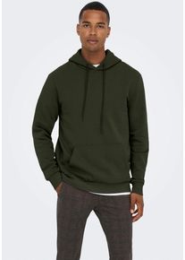 Only & Sons Kapuzensweatshirt ONLY & SONS "ONSCERES HOODIE SWEAT NOOS", Herren, Gr. L, gr&uuml;n (rosin), angeraute Sweatware, Obermaterial: 65% Baumwolle, 35% Polyester, unifarben, regular fit normal, Rundhals, Rippb&uuml;ndchen, Sweatshirts Kapuzensweatshirt, Baumwollmischung, regular fit