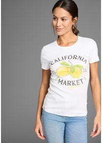 Kurzarmshirt Kangaroos, Damen, Gr. 40/42, gelb (wei&szlig;, gelb), Rippware, Obermaterial: 100% Baumwolle, bedruckt, Basic h&uuml;ftlang, Rundhals, Shirts Kurzarmshirt, mit Zitronen-Print