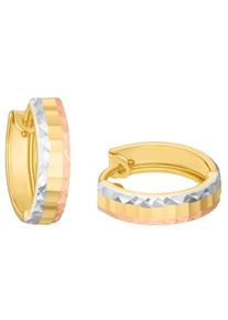 Paar Creolen Amor "2013733", rosa (gelbgoldfarben, wei&szlig;goldfarben, ros&eacute;goldfarben), Ohrringe, Damen, Gelbgold 375, Paar Creolen