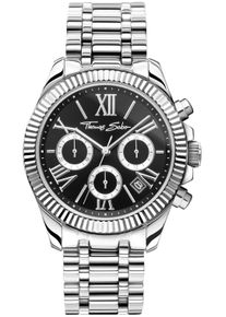 Chronograph Thomas Sabo "DIVINE CHRONO", silber (silberfarben, schwarz), Armbanduhren, Damen, Chronograph, Quarzuhr, Armbanduhr, Damen, Datum, Stoppfunktion, 12/24-Std.-Anzeige