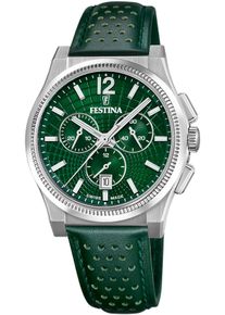 Chronograph Festina "Riv&eacute; Collection", gr&uuml;n (gr&uuml;n, gr&uuml;n), Armbanduhren, Herren, Chronograph, Quarzuhr, Armbanduhr, Herrenuhr, Swiss Made, Lederarmband, analog, Tag