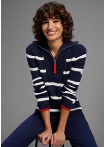 Troyer Kangaroos, Damen, Gr. 36/38, blau (marine, wei&szlig;), Strick, Obermaterial: 60% Baumwolle, 40% Polyacryl, gestreift, kontrastfarbene Details, figurbetont h&uuml;ftbedeckend, Rippstrickb&uuml;ndchen, Pullover Troyer, mit Rei&szlig;verschluss im klassischen Streifen-Design