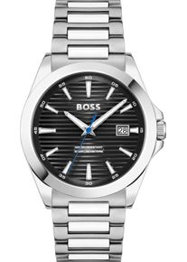 Quarzuhr BOSS "STRIKE", silber (silberfarben, schwarz), Armbanduhren, Damen, Quarzuhr, Armbanduhr, Damenuhr, Herrenuhr, Edelstahlarmband, analog, Tag