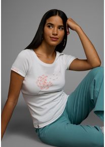 Kurzarmshirt Kangaroos, Damen, Gr. 48/50, wei&szlig;, Rippware, Obermaterial: 100% Baumwolle, Basic h&uuml;ftbedeckend, Rundhals, mit Umschlag, Shirts Kurzarmshirt, Kurzarm, k&ouml;rpernahe Passform, bedrucktes Design