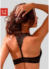 Push-up-BH Lascana "Melissa", Damen, Gr. 75, Cup C, schwarz, Microtouch, Obermaterial: 60% Polyamid, 35% Polyester, 5% Elasthan, BHs Push-up-BH, mit Vorderverschluss & Spitzenr&uuml;cken aus Stickerei, Dessous