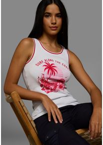 Tanktop Kangaroos, Damen, Gr. 32/34, wei&szlig; (wei&szlig;, rot), Rippware, Obermaterial: 100% Baumwolle, bedruckt, unifarben mit Farbeinsatz, bequem h&uuml;ftlang, Rundhals, Tops Tanktop, mit collem Sommer-Logo-Print