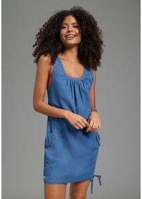 Jeanskleid Kangaroos, Damen, Gr. 42, N-Gr, blau used, Web, Obermaterial: 100% Baumwolle, unifarben, Basic, figurumspielend mini, Rundhals, Kleider Jeanskleid, knielang, trendig, aus Baumwolle, &auml;rmellos