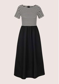 Madeleine Mode Midikleid MADELEINE "Jerseykleid Baumwollkleid mit Streifendetails", Damen, Gr. 44, N-Gr, schwarz (schwarz, wollwei&szlig;), Obermaterial: 95% Baumwolle CO. 5% Elasthan EL., Modern, A-Linie, Kleider Midikleid, Seitennahttaschen