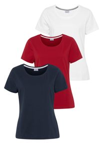 T-Shirt Eastwind, Damen, Gr. 44/46, bunt (marine, rot, wei&szlig;), Single Jersey, Obermaterial: 100% Baumwolle, clean, unifarben, Basic, figurumspielend h&uuml;ftlang, abgesteppt, Shirts T-Shirt, Kurzarm, h&uuml;ftlang, f&uuml;r die Freizeit, aus Baumwolle