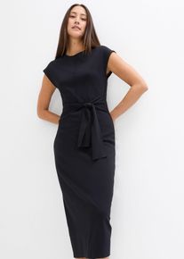 bonprix Jerseykleid, schwarz, Gr.52/54 (XXL), Kleid mit Knotendetail an der Taille, 100% Baumwolle (organic)