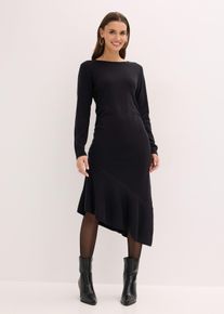 bonprix Strickkleid mit asymmetrischem Saum aus Baumwolle und Kaschmir, schwarz, Gr.44/46 (L), Modern und bequem geschnitten, 95% Baumwolle