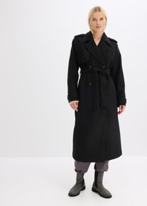 bonprix Trenchcoat in Wolloptik, schwarz, Gr.46, Mantel mit Bindeband und einer Passe vorne