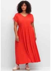 sheego Gro&szlig;e Gr&ouml;&szlig;en Jerseykleid mit Tunnelzug am &Auml;rmel, rot, Gr&ouml;&szlig;e 52 - Damen