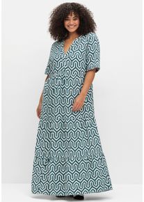 sheego Gro&szlig;e Gr&ouml;&szlig;en Maxikleid mit grafischem Alloverprint, petrol-gemustert, Gr&ouml;&szlig;e 46 - Damen