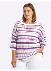 sheego Gro&szlig;e Gr&ouml;&szlig;en 3/4 Arm-Pullover im Ajour-Strick, orchidee-wei&szlig;-geringelt, Gr&ouml;&szlig;e 52/54 - Damen