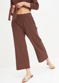 bonprix Marlenehose aus Baumwoll-Musselin, braun, Gr.50, Weite Musselin-Hose mit Bequembund, 100% Baumwolle