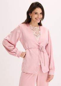 bonprix Blazer mit dekorativem G&uuml;rtel, rosa, Gr.36, femininer Satin-Blazer mit weit geschnittenen &Auml;rmeln und dekorativem Bindeg&uuml;rtel mit abnehmbarer Blumenapplikation, aus Satin
