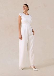 bonprix Overall aus feinem Chiffon mit Spitze, wei&szlig;, Gr.50, Overall aus feinem Chiffon mit einem Taillen-Einsatz und floraler Spitze im Oberteil