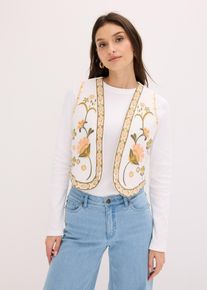 bonprix Bestickte Weste aus luftigem Leinen-Mix, beige, Gr.48, Modische Baumwoll-Weste, aus Leinen