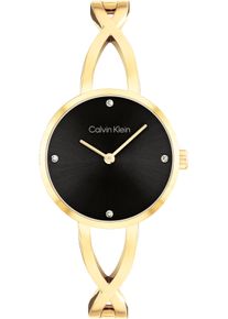 Quarzuhr Calvin Klein "Sculpted Embrace", gold (goldfarben, schwarz), Armbanduhren, Damen, Quarzuhr, Armbanduhr, Damenuhr, Edelstahlarmband, analog, Glassteine