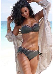 B&uuml;gel-Bandeau-Bikini-Top Lascana "Adelin", Damen, Gr. 34, Cup D, gr&uuml;n (oliv, leo), Recycling-Polyamid, unifarben, Bikini-Oberteile B&uuml;gel-Bandeau-Bikini-Top, mit bedruckten Eins&auml;tzen