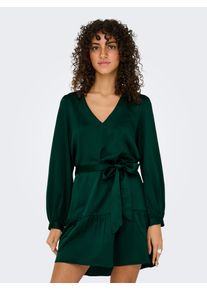 Tunikakleid Only "ONLNEW ALENA LIFE L/S SHORT DRESS WVN", Damen, Gr. S, N-Gr, gr&uuml;n (scarab), Web, Obermaterial: 100% Polyester, unifarben, regular fit, V-Ausschnitt, Kleider Tunikakleid, Sommerkleid