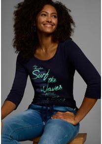 3/4-Arm-Shirt Kangaroos, Damen, Gr. 44/46, blau (marine), Rippware, Obermaterial: 100% Baumwolle, sehr figurbetont h&uuml;ftbedeckend, Rundhals, Shirts 3/4-Arm-Shirt, 3/4-Arm, sehr figurbetont, mit Logodruck, Rundhalsausschnitt