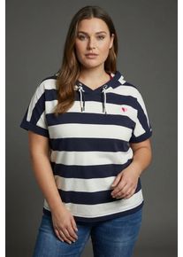 Kapuzenshirt Kangaroos, Damen, Gr. 52/54, marine, wei&szlig;, Rippware, Obermaterial: 100% Baumwolle, bequem h&uuml;ftlang, mit &Auml;rmelbesatz, Shirts Kapuzenshirt, Kurzarmshirt, mit Kapuze, h&uuml;ftlange Schnittform, gro&szlig;e Gr&ouml;&szlig;en