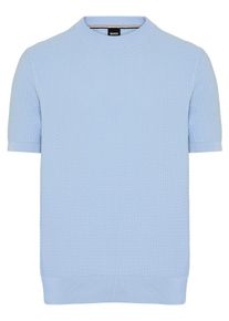 Kurzarmpullover BOSS "Nilton", Damen, Gr. L, light, pastel blau450, Strick, Obermaterial: 100% Baumwolle, gestreift, regular fit normal, Rundhals, Rippstrickb&uuml;ndchen, Pullover Kurzarmpullover, Premium Menswear Business-Casual-Look, Strukturstrick-Material