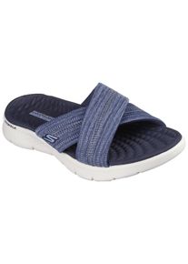 Pantolette Skechers "GO WALK FLEX SANDAL-BUTTERFLY BLISS", Damen, Gr. 40, blau (navy), Textil, bestickt, unifarben, Schuhe Pantolette, Keilabsatz, Sommerschuh, Schlappen mit Goga Mat Footbed