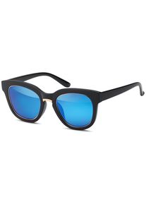 Wayfarer styleBREAKER "Nerd Sonnenbrille mit Kunststoff Metall Rahmen", Herren, blau (gestell schwarz, gold, glas blau verspiegelt), Modisch, Sonnenbrillen Wayfarer
