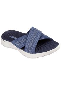 Pantolette Skechers "GO WALK FLEX SANDAL-BUTTERFLY BLISS", Damen, Gr. 42, blau (navy), Textil, bestickt, unifarben, Schuhe Pantolette, Keilabsatz, Sommerschuh, Schlappen mit Goga Mat Footbed