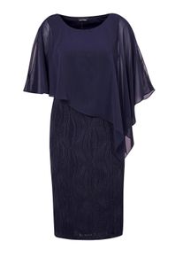 Abendkleid GOLDNER "Kurzgr&ouml;&szlig;e Festliches Kleid mit Chiffon&uuml;berwurf", Damen, Gr. 24, K-Gr, blau (marine), Obermaterial: 92% Polyester PES. 8% Elasthan EL., festlich, Sonstiges, Kleider Abendkleid, Chiffon
