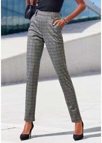Jogger Pants Lascana "klassische schmale Form", Damen, Gr. 44/46, N-Gr, blau (grau kariert), Obermaterial: 59% Polyester, 35% Viskose, 6% Elasthan, Jacquardmuster, kariert, Basic, lang, Hosen Jogger Pants, mit Jacquard Strickmuster oder uni schwarz