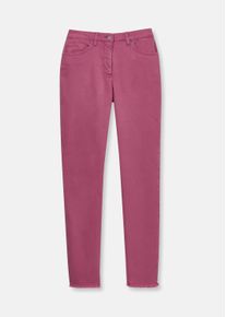 Madeleine Mode Regular-fit-Jeans MADELEINE "Jeans Mid Waist Skinny-Hose mit Fransen", Damen, Gr. 38, N-Gr, lila (erika), Obermaterial: 92% Baumwolle CO. 6% Polyester PES. 2% Elasthan EL., Jeans Regular-fit-Jeans