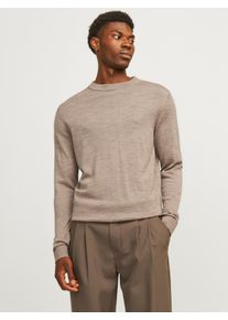 Jack & Jones Rundhalspullover JACK & JONES "JPRBLAMARK MERINO KNIT CREW NECK LN", Herren, Gr. S, greige detail:melange, Strick, Obermaterial: 100% Wolle, meliert, normal normal, Rundhals, B&uuml;ndchen, Pullover Rundhalspullover, Wolle, regular fit