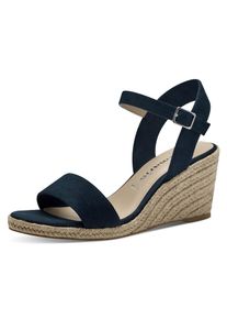 Keilsandalette Tamaris, Damen, Gr. 37, blau (dunkelblau), Textil, Veloursleder, unifarben, Schuhe Keilsandalette, Sommerschuh, Riemchensandale, mit verstellbarem Riemchen