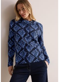 Rollkragenpullover Cecil, Damen, Gr. XL (44), blau (universal blau), Strick, Obermaterial: 48% Baumwolle, 48% Modal, 4% Elasthan, bedruckt, regular fit taillenbedeckt, Rundhals, Pullover Rollkragenpullover, mit All-Over Print und Stehkragen mit Kordelzug