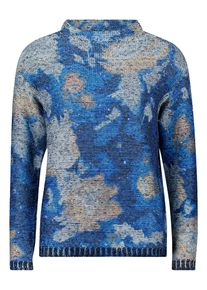 Rundhalspullover Betty Barclay "Grobstrick-Pullover mit Print", Damen, Gr. 36, blau (blau, camel), Obermaterial: 50% Polyester PES. 25% Baumwolle CO. 25% Polyacryl PAN., Pullover Rundhalspullover