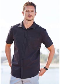 Kurzarmhemd John Devin "Regular Fit", Damen, Gr. L (41/42), N-Gr, schwarz, Web, Obermaterial: 75% Baumwolle, 25% Leinen, unifarben, regular fit, Rundhals, abgesteppte Kante, Hemden Kurzarmhemd, Leinenhemd mit Kentkragen aus Baumwoll-Leinen Mischung