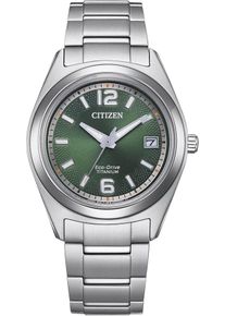 Solaruhr Citizen, silber (titansilberfarben, gr&uuml;n), Armbanduhren, Damen, Solaruhr, Armbanduhr, Damenuhr, Titanarmband, Datum, Leuchtzeiger
