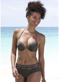Push-Up-Bikini-Top Lascana "Adelin", Damen, Gr. 40, Cup C, gr&uuml;n (oliv, leo), Recycling-Polyamid, unifarben, Bikini-Oberteile Push-Up-Bikini-Top, mit bedruckten Eins&auml;tzen