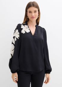 bonprix Tunikabluse aus flie&szlig;endem Satin, schwarz, Gr.48, feminine Tunikabluse aus flie&szlig;endem Satin mit floralem Print